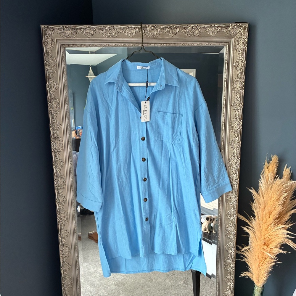 Blue Button-Up Shirt Dress